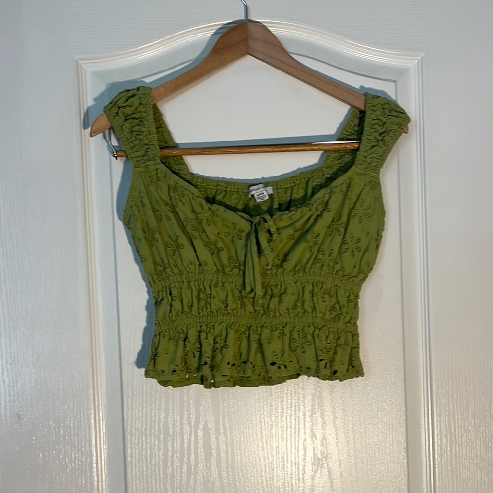 American Eagle Outfitters Green Smocked Crop Top